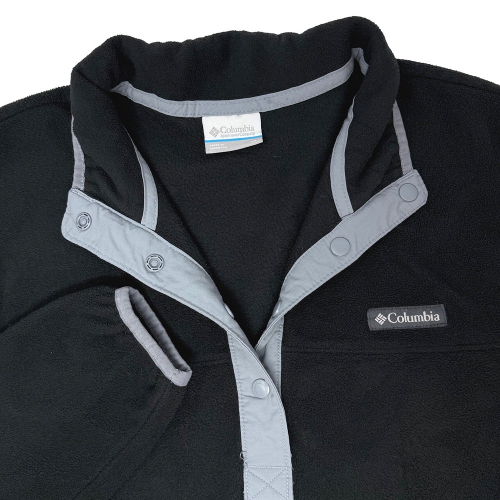 Columbia Womens XL Black Grey Snap Fleece Pullover Jacket FLAW